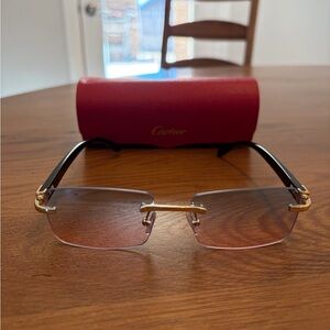 Cartier Rimless Eyeglasses Gold/Black Metal Frames with Cartier Case